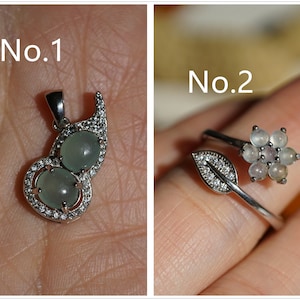 Anillo de cabujones de jadeíta pequeños de hielo de grado A natural / colgante de hulu de cabujones de jadeíta verde claro de hielo con fianza de plata S925, listo para enviar, No.SP008