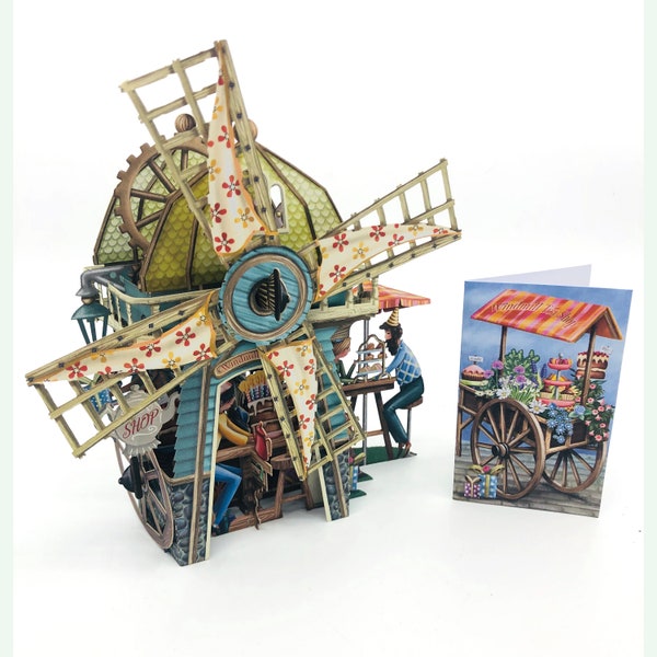 3D Pop Up Card: Windmill Tea Shop - Birthday Card (3D025)