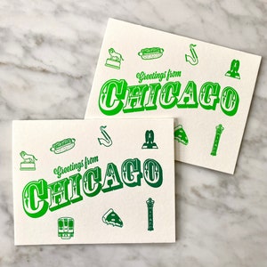 Chicago Greeting Card | Letterpress, City, Illustrations, Notecards, Envelopes, Modern, A2, Greeting Card, Neon, Fluorescent, Ombre