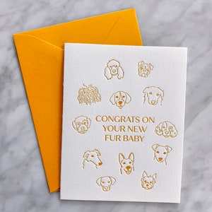 Fur Baby Letterpress Greeting Card Dog, Puppy, Pet Parent, Congratulations, Greeting Card Set, A2, Envelopes image 2