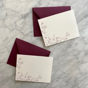 Floral Letterpress Briefpapier, Blanko | Grußkarten, Modern, A2, Minimalistisch, Klassisch, Floral, Wildblumen, Monochrom