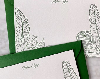 Tropical Leaves Letterpress Stationery | Personalized Notecards, Plant Parent, Monstera, Palm Tree, Envelopes, Custom, Personalized, Gift