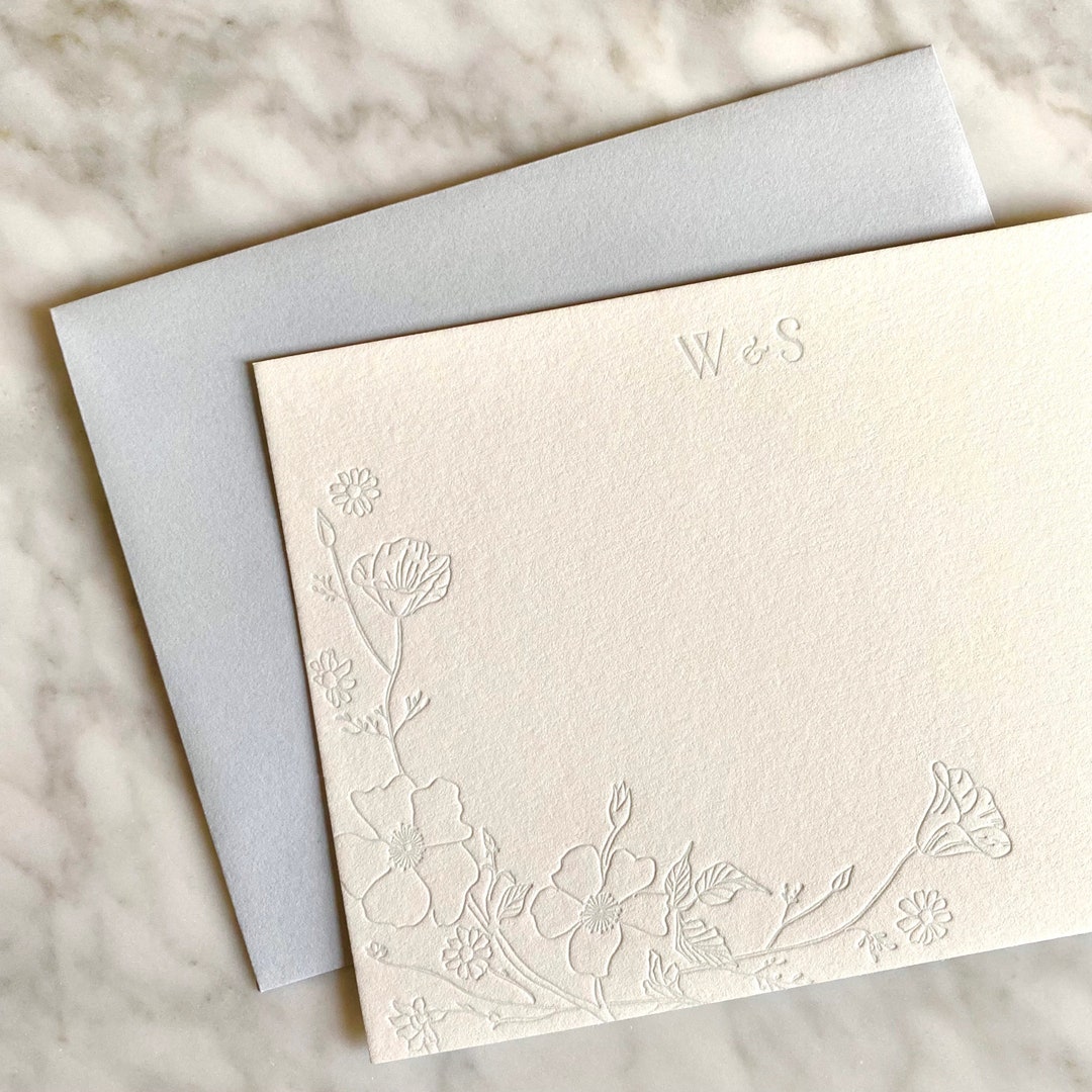 Wildflower Personalized Letterpress Stationery | Custom Flat Notecards ...