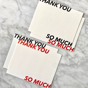 Boekdruk dank u notitiekaarten | Kaartenset, Modern, Vet, Grafisch, Zwart, Rood, Typografie, A2, Wenskaartenset, Enveloppen