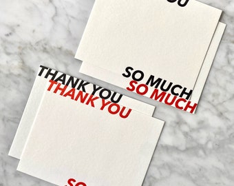 Letterpress Thank You Notecards | Card Set, Modern, Bold, Graphic, Black, Red, Typography, A2, Greeting Card Set, Envelopes