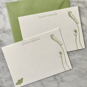 Letterpress Briefpapier, Farn | Grußkarten, Klassisch, Botanisch, Motte, Ginkgo, Waldland, A2, A7, Kuverts, Absenderadresse, Geschenk