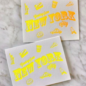NYC Grußkarte | Letterpress, City, New York, Illustration, Grußkarten, Briefumschläge, modern, A2, Grußkarte, Neon, Fluoreszierend, Ombre