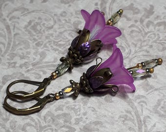 Pink Flower Earrings, Vintage Style Art Nouveau Jewellery, Handmade Fairy Jewellery