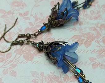 Fairycore Dangle Earrings - Blue Lucite Flower Vintage Style Jewelry