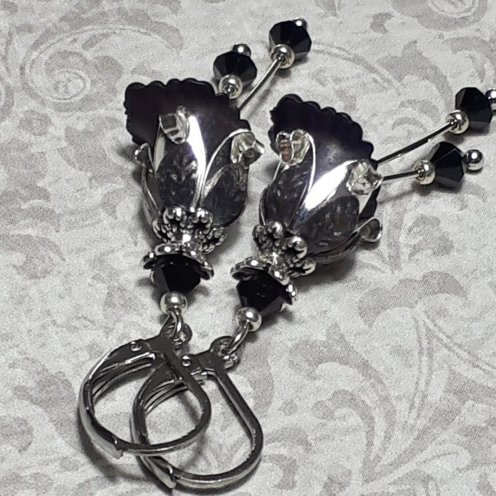 Black Flower Butterfly Drop Earrings - Retro Boho Style, Alloy, Screw Back, Women's Party Jewelry