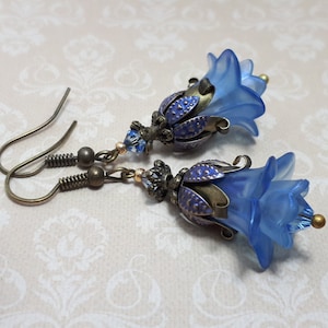 Sapphire Blue Floral Earrings, Bluebell Flower Earrings, Bohemian Vintage Dangle Earrings, Fairy Flower Earrings, Gift For Her, Blue Earring