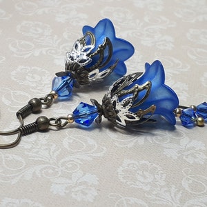 Lapis Blue Floral Earrings, Flower Earrings, Bohemian Vintage Dangle Earrings, Fairy Flower Earrings, Gift For Her, Blue Earrings