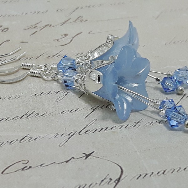 Bluebell Flower Earrings, Floral Vintage Earrings, Bluebell Earrings, Dangle Earring, Blue Flower Fairy Earrings, Boho Hippie Earrings