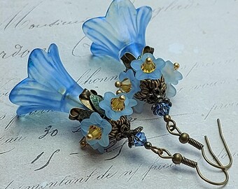 Blue Vintage Style Flower Earrings, Forget Me Not Earrings, Fairycore Jewellery,