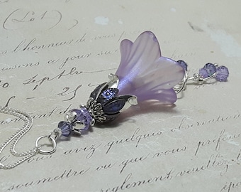 Iridescent Lilac Necklace, Vintage Style Bohemian Flower Pendant, Fairy Jewelry