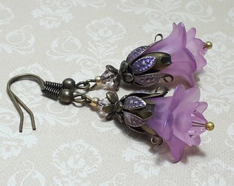 Lilac Purple Floral Earrings, Flower Earrings, Bohemian Vintage Dangle Earrings, Fairy Flower Earrings, Gift For Her, Purple Earrings