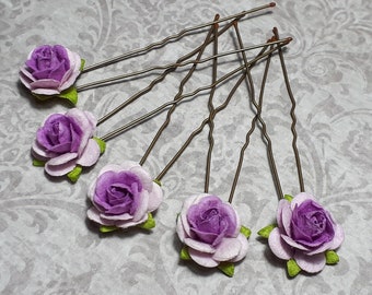 Lilac and Purple Flower Hair Pins, Hair Flowers, Rose Wedding Hair Accessories, Bridesmaids Accessories, Prom Hair Flowers, Rose hair Clips,