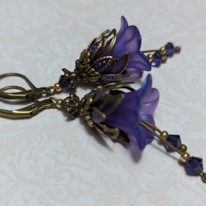 Violet Floral Earrings, Purple Flower Earrings, Bohemian Vintage Dangle Earrings, Fairy Flower Earrings, Gift For Her, Purple Earrings,