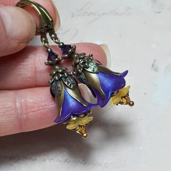 Deadly Nightshade Floral Drop Earrings, Purple Bohemian