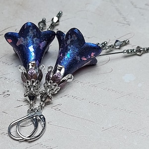 Cosmic Pink Nebula Flower Earrings, Nova Fantasy Dangles, Silver Celestial Galaxy Jewelry Purple Flashes,