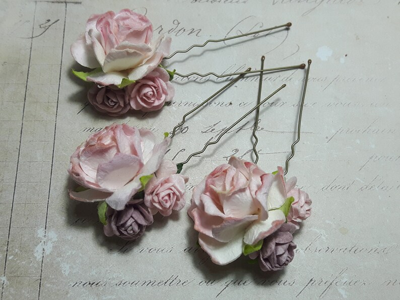Pale & Dusky Pink Flower Hair Pins Vintage Rose Hair Etsy UK