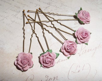 Dusky Pink Flower Hair pins*Mulberry Rose Hair Flower Clips*Pink Wedding Hair Accessory*Bridesmaids Floral Hair Clips*Prom Hair Roses*