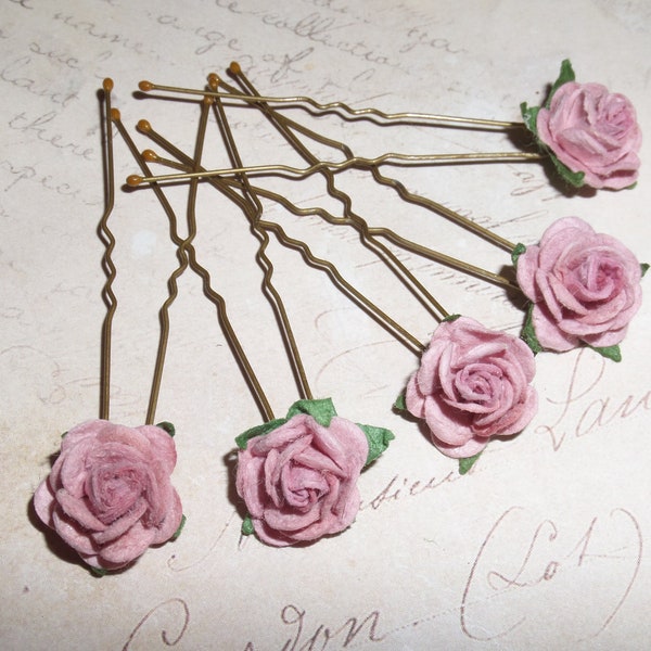 Dusky Pink Flower Hair pins*Mulberry Rose Hair Flower Clips*Pink Wedding Hair Accessory*Bridesmaids Floral Hair Clips*Prom Hair Roses*