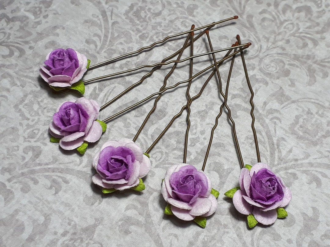 Lilac and Purple Flower Hair Pins, Hair Flowers, Rose Wedding Hair