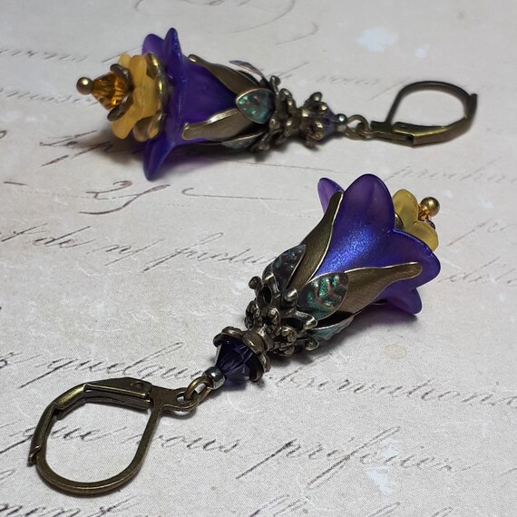 Deadly Nightshade Floral Drop Earrings, Purple Bohemian