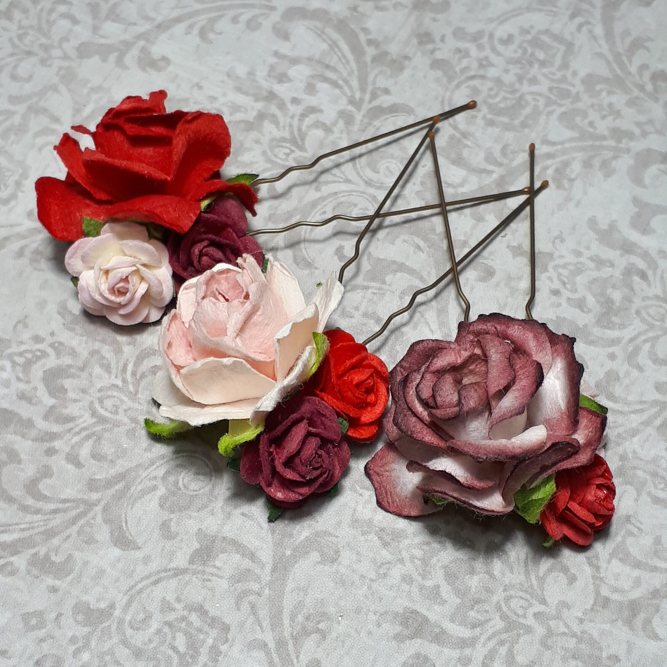 Red Pink Burgundy Flower Hair Pins Floral Hair Accessory Bridesmaid Hair Clips Wedding Hair Flowers Bohemian Hair Flowers Etsy UK