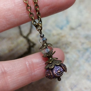 Dark Academia Necklace, Antique Bronze Pendant, Flower Charm Necklace, Bohemian Vintage Necklace, Fairy Flower Pendant, Gift For Her,