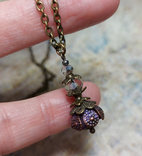 Dark Academia Necklace Antique Bronze Pendant Flower Charm Necklace Bohemian Vintage Necklace Fairy Flower Pendant Gift for Her Etsy