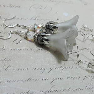 White Frosted Flower Earrings, Floral Earrings, White Bohemian Bell Flower Earrings, Dangle Drop Earrings, Snowdrop Flower Fairy Earrings, image 6