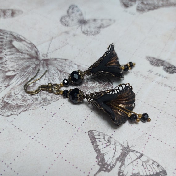 Aqua and Black Filigree Butterfly Earrings Aqua and Black Filigree Butterfly Earrings