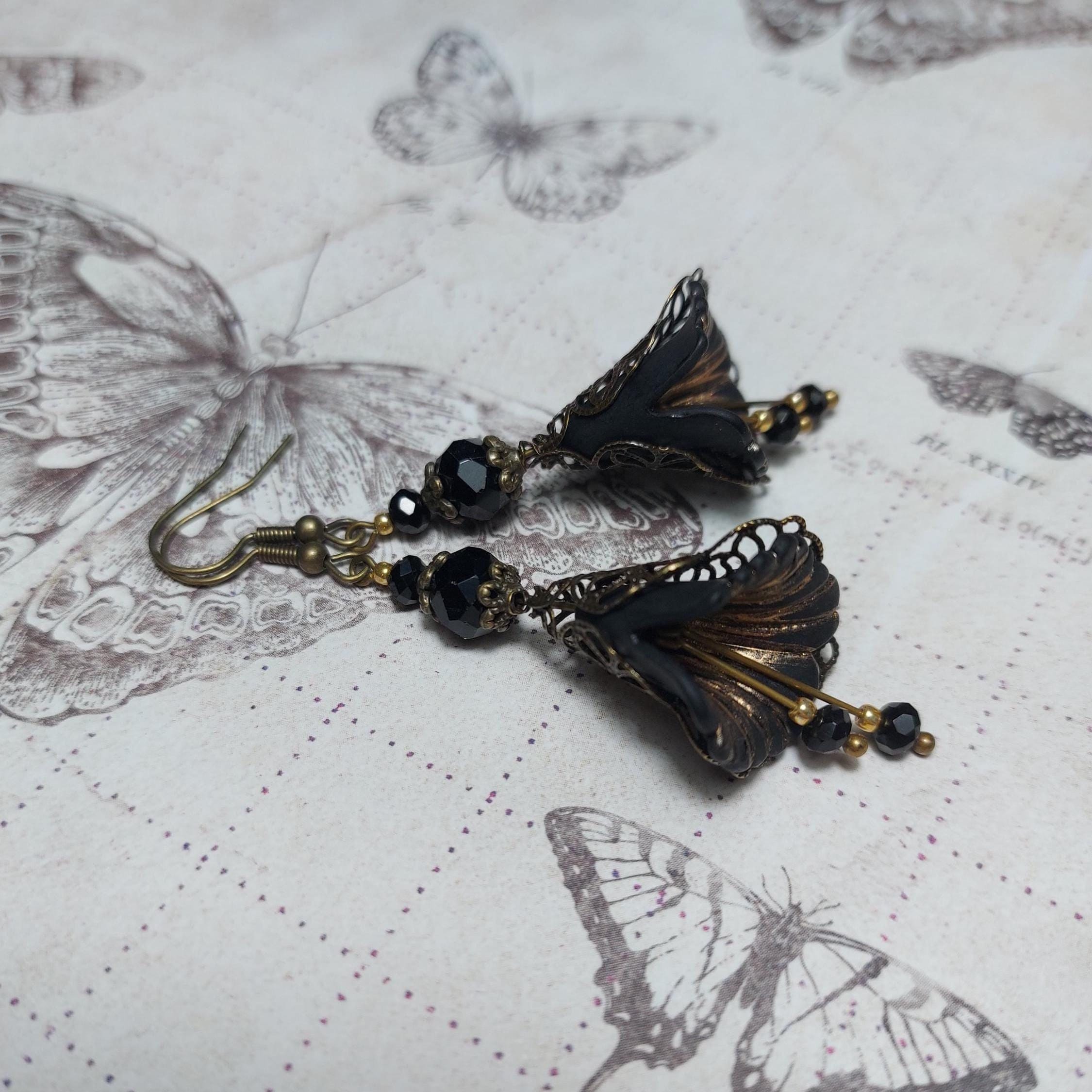 Aqua and Black Filigree Butterfly Earrings Aqua and Black Filigree Butterfly Earrings