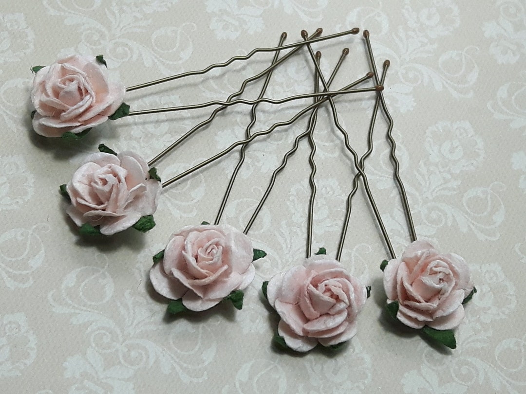 Blush Pink Flower Hair Pinsmulberry Rose Hair Flowerspink Etsy