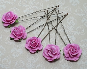 Pink Rose Flower Hair Pins*Hair Flower*Wedding Hair Accessories*Bridesmaid*Prom*Boho*Festival*Fun Gift*Bubblegum Pink Rose Hair Pin,