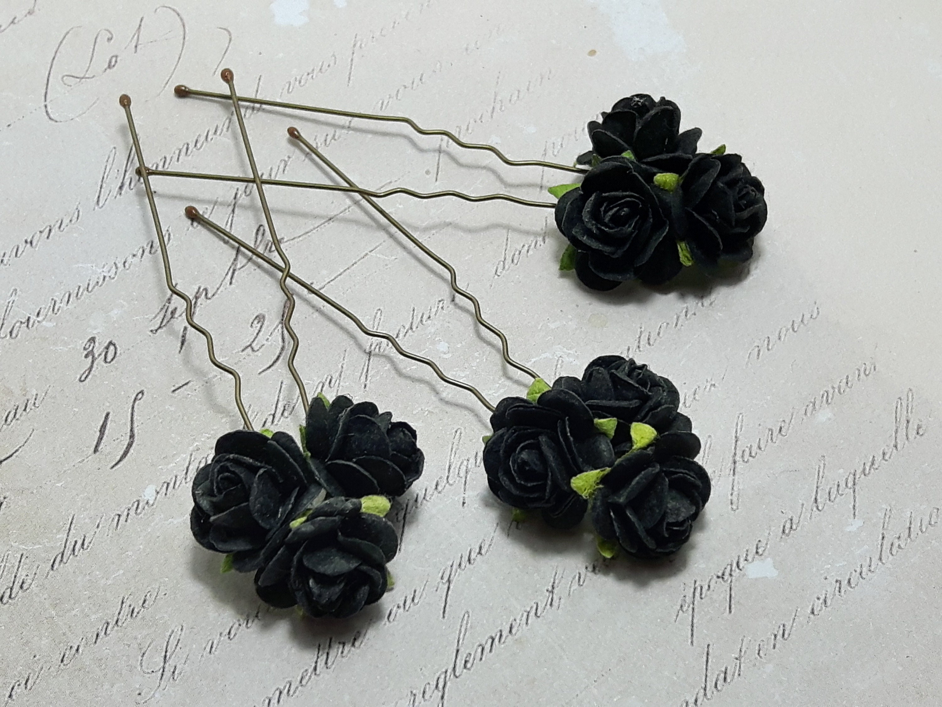 Hair Flowers,Bridal,Bridesmaid,Festival,Party,Goth,Boho Black Rose Hair pins Hair Flowers,Bridal,Bridesmaid,Festival,Party,Goth,Boho Black Rose Hair pins