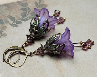 Amethyst Floral Earrings - Purple Vintage Style Flower Jewelry - Gift