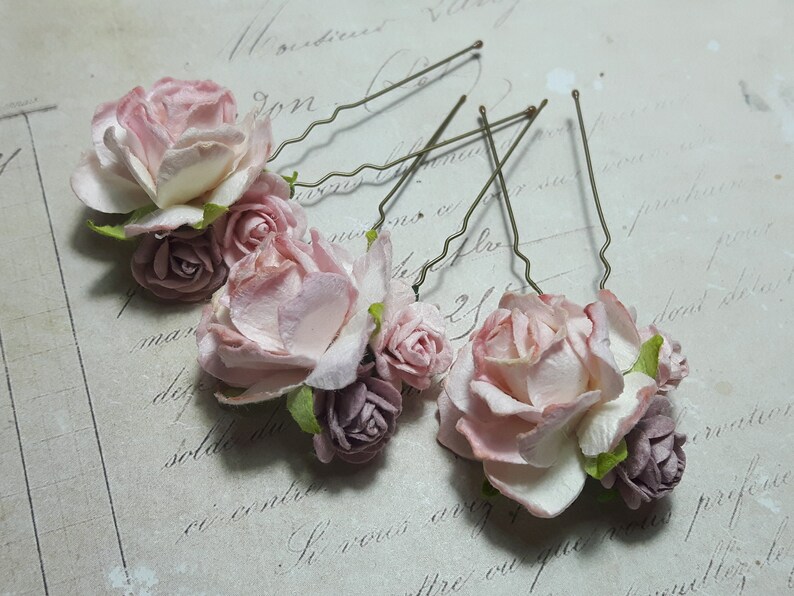 Pale & Dusky Pink Flower Hair Pins Vintage Rose Hair Etsy UK
