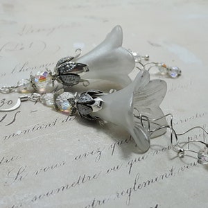 White Frosted Flower Earrings, Floral Earrings, White Bohemian Bell Flower Earrings, Dangle Drop Earrings, Snowdrop Flower Fairy Earrings, image 9