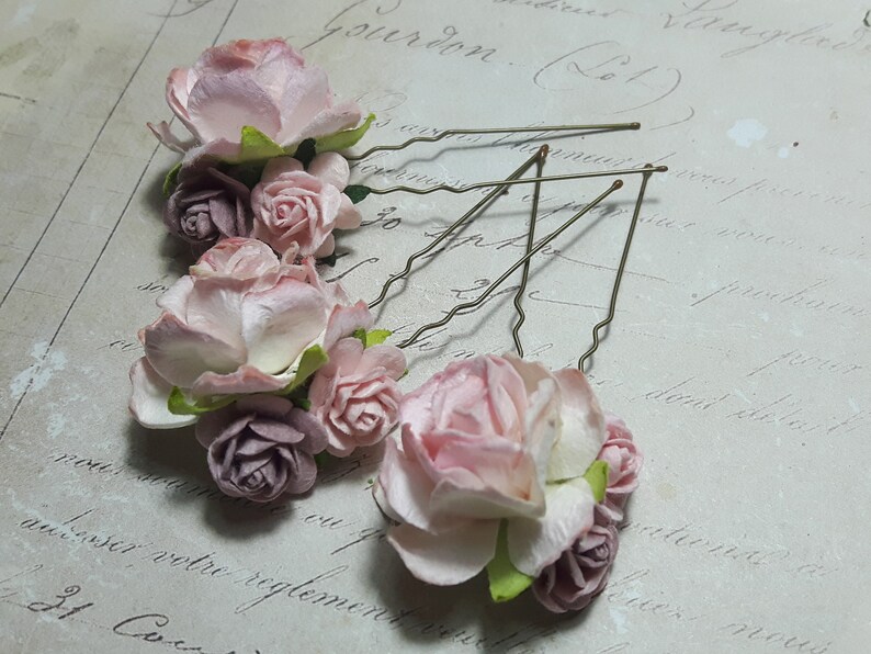 Pale & Dusky Pink Flower Hair Pins Vintage Rose Hair Etsy UK