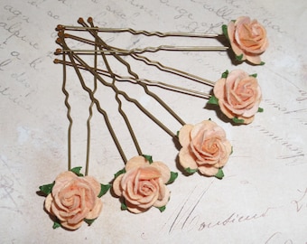 Pretty Peach Flower Hair pins*Rose Hair Pins*Hair Flowers*Wedding Bridesmaid Accessories*Prom Hair Clips*Bohemian Festival Hair*