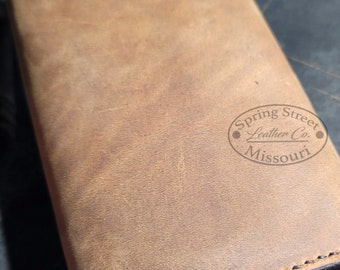 Cartera de cuero a presión hecha a mano: porta chequera de gran capacidad