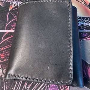Billetera plegable de 4,5 pulgadas con cierre a presión, billetera de cuero para hombre, billetera hecha en EE. UU., billetera cosida a mano, billetera de cuero para motociclista