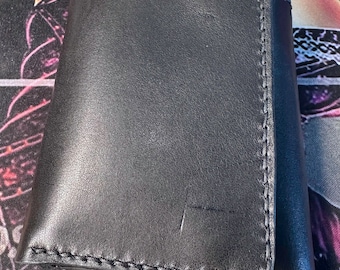 Handmade Leather Trifold Wallet with Snap Closure - Biker Style