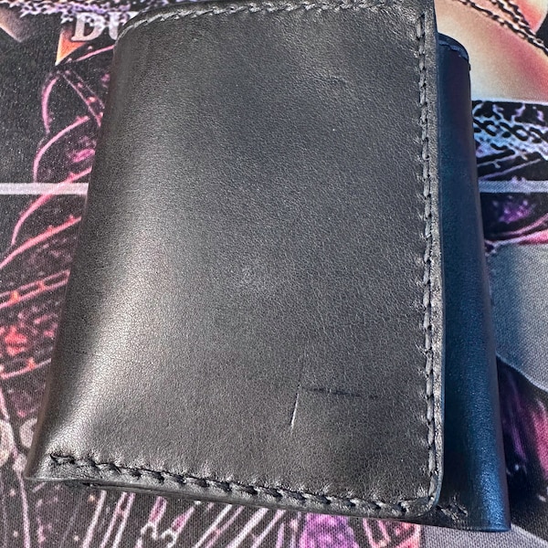4.5 inch Tri-Fold Snap Wallet |Snap Wallet | Leather wallet for men | Made in USA wallet | Hand Stitched Wallet | Leather Biker Wallet