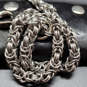 Stainless Steel Byzantine Wallet Chain | Stainless Steel Jewelry | Biker Chain | Chainmaille Jewelry with three connecting rings