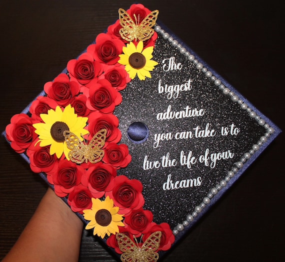 Graduation Cap Topper With 3D Roses, Sunflowers ,butterflies  display picture 2