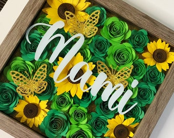 Personalized Shadow Box | Paper Flower Shadow box | Gift For Mom | Regalo para Mama | Rose Sunflower box